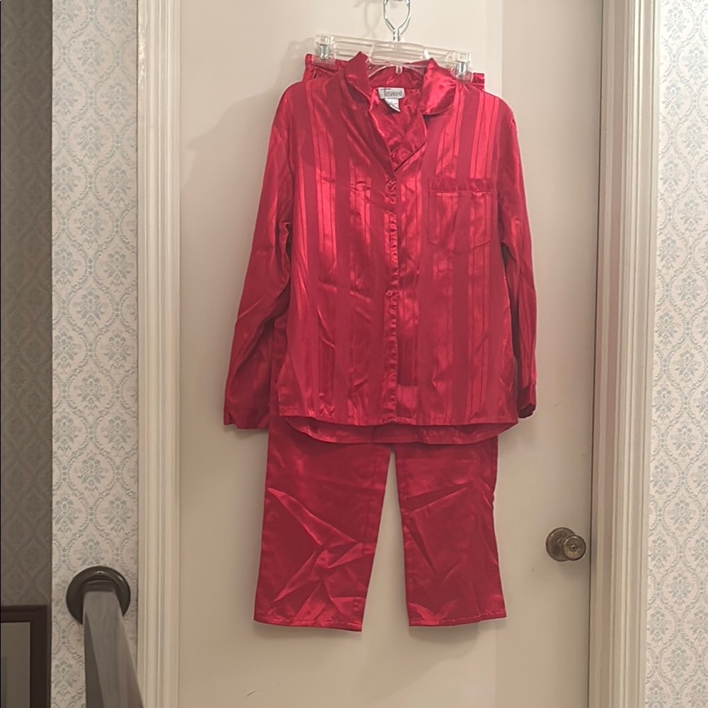 Red Satin Pajamas Set with Glossy Sheen